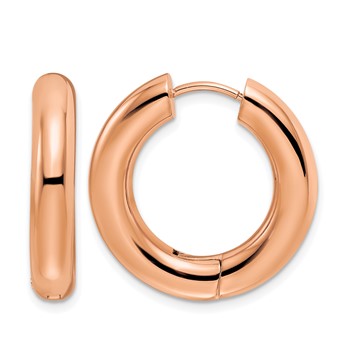 Chisel Stainless Steel Polished Rose IP-plated 5mm Hinged Hoop Earrings