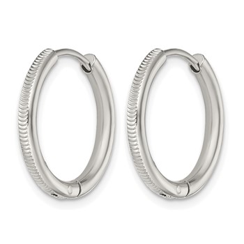 Chisel Stainless Steel Polished and Textured 2.5mm Hinged Hoop Earrings — alternate view