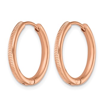 Chisel Stainless Steel Polished and Textured Rose IP-plated 2.5mm Hinged Hoop Earrings — alternate view