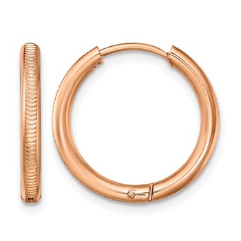 Chisel Stainless Steel Polished and Textured Rose IP-plated 2.5mm Hinged Hoop Earrings