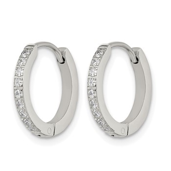 Chisel Stainless Steel Polished with Preciosa Crystal 2mm Hinged Hoop Earrings — alternate view
