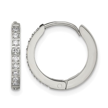 Chisel Stainless Steel Polished with Preciosa Crystal 2mm Hinged Hoop Earrings