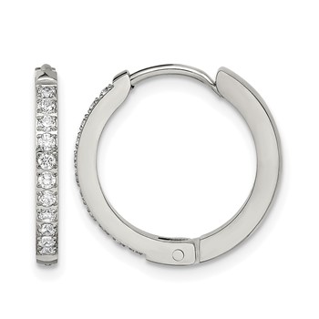Chisel Stainless Steel Polished with Preciosa Crystal 2mm Hinged Hoop Earrings