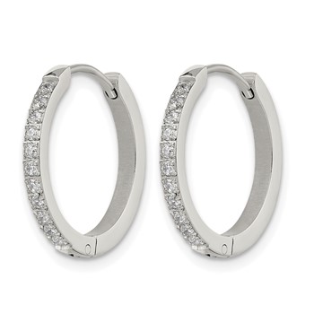 Chisel Stainless Steel Polished with Preciosa Crystal 2mm Hinged Hoop Earrings — alternate view