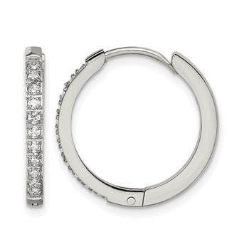 Chisel Stainless Steel Polished with Preciosa Crystal 2mm Hinged Hoop Earrings