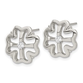 Stainless Steel CZ Clover Earrings — alternate view