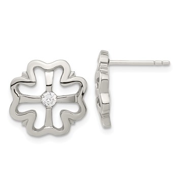 Stainless Steel CZ Clover Earrings