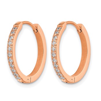 Chisel Stainless Steel Polished Rose IP-plated with Preciosa Crystal Hinged Hoop Earrings — alternate view