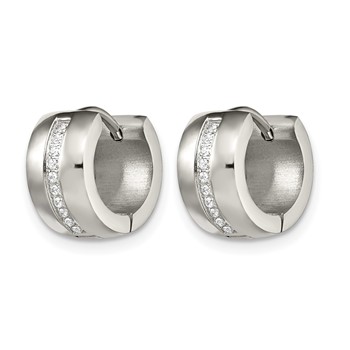 Chisel Stainless Steel Polished with Preciosa Crystal 7mm Hinged Hoop Earrings — alternate view