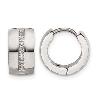 Chisel Stainless Steel Polished with Preciosa Crystal 7mm Hinged Hoop Earrings