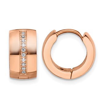 Chisel Stainless Steel Polished Rose IP-plated with Preciosa Crystal Hinged Hoop Earrings