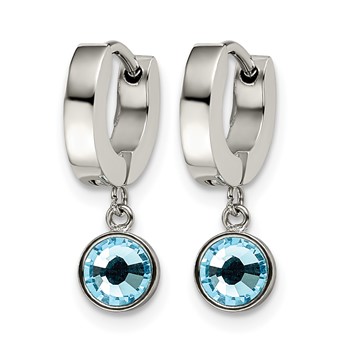 Chisel Stainless Steel Polished with Blue Preciosa Crystal Dangle Hinged Hoop Earring — alternate view