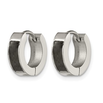 Chisel Stainless Steel Polished with Carbon Fiber Inlay 4mm Hinged Hoop Earrings — alternate view