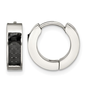 Chisel Stainless Steel Polished with Carbon Fiber Inlay 4mm Hinged Hoop Earrings