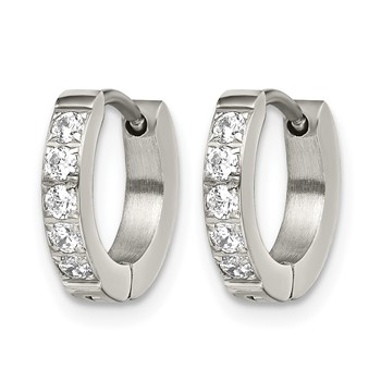 Chisel Stainless Steel Polished with CZ 2.5mm Hinged Hoop Earrings — alternate view