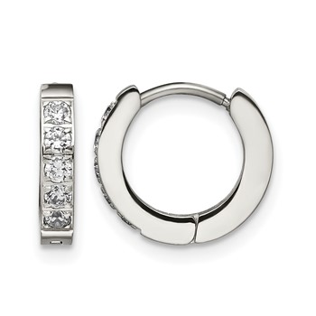 Chisel Stainless Steel Polished with CZ 2.5mm Hinged Hoop Earrings