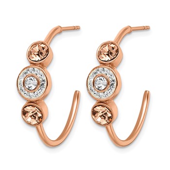 Chisel Stainless Steel Polished Rose IP-plated with Preciosa Crystal Post Hoop Earrings — alternate view