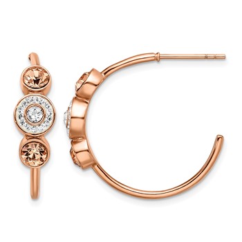 Chisel Stainless Steel Polished Rose IP-plated with Preciosa Crystal Post Hoop Earrings