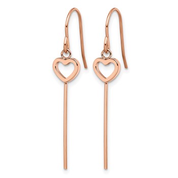 Chisel Stainless Steel Polished Rose IP-plated Heart and Bar Dangle Shepherd Hook Earrings — alternate view