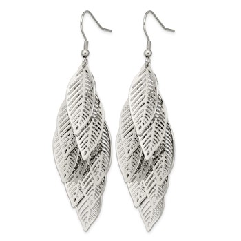 Chisel stainless Steel Polished Leaves Dangle Shepherd Hook Earrings — alternate view