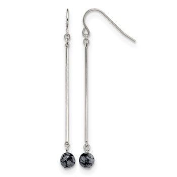 Chisel Stainless Steel Polished with Snowflake Stone Dangle Shepherd Hook Earrings
