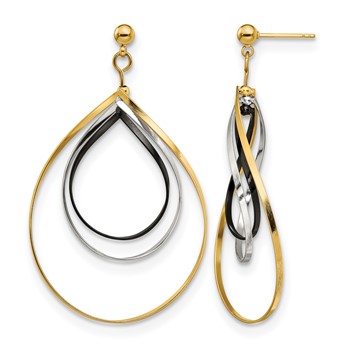 Chisel Stainless Steel Polished Black and Yellow IP-plated Twisted Post Dangle Earrings
