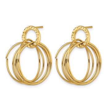 Chisel Stainless Steel Polished and Textured Yellow IP-plated Circles Post Dangle Shepherd Hook Earrings — alternate view