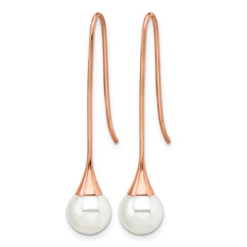 Chisel Stainless Steel Polished Rose IP-plated Imitation Pearl Shepherd Hook Earrings — alternate view