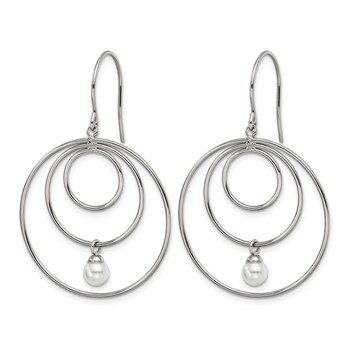 Chisel Stainless Steel Polished with Simulated Pearl Dangle Shepherd Hook Earrings — alternate view