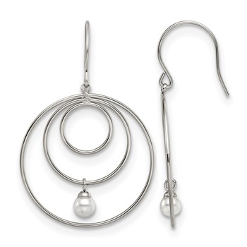 Chisel Stainless Steel Polished with Simulated Pearl Dangle Shepherd Hook Earrings