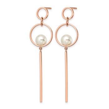 Chisel Stainless Steel Polished Rose IP-plated Simulated Pearl Post Dangle Earring — alternate view