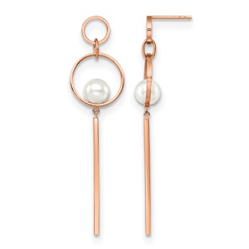 Chisel Stainless Steel Polished Rose IP-plated Simulated Pearl Post Dangle Earring