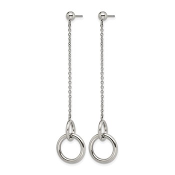 Stainless Steel Polished Circles Post Dangle Earrings — alternate view