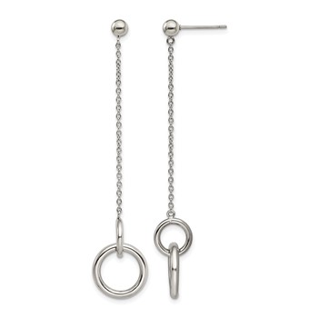 Stainless Steel Polished Circles Post Dangle Earrings