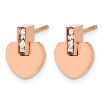 Chisel Stainless Steel Polished Rose IP-plated Heart with CZ Post Earrings — alternate view
