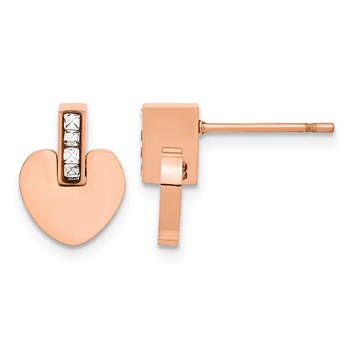 Chisel Stainless Steel Polished Rose IP-plated Heart with CZ Post Earrings