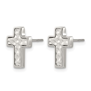 Chisel Stainless Steel Brushed Polished and Textured Cross Post Earrings — alternate view