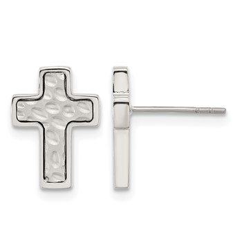 Chisel Stainless Steel Brushed Polished and Textured Cross Post Earrings