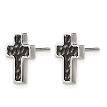 Chisel Stainless Steel Brushed Polished and Textured Black IP-plated Cross Post Earrings — alternate view