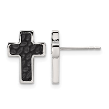 Chisel Stainless Steel Brushed Polished and Textured Black IP-plated Cross Post Earrings