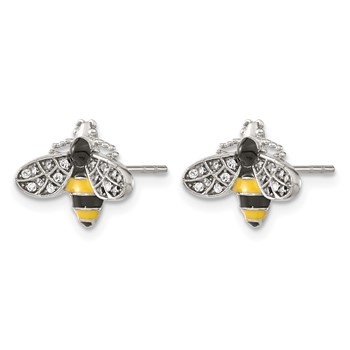 Chisel Stainless Steel Polished and Enameled with Preciosa Crystal Bee Post Earrings — alternate view