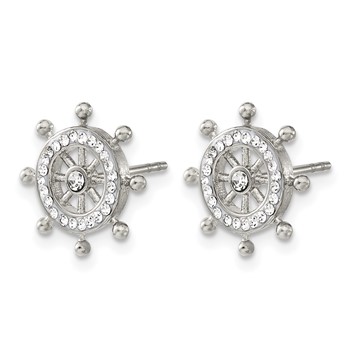 Chisel Stainless Steel Polished Preciosa Crystal Ship Wheel Post Earrings — alternate view