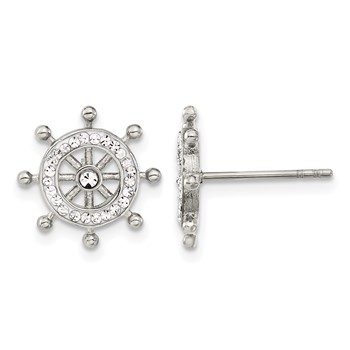 Chisel Stainless Steel Polished Preciosa Crystal Ship Wheel Post Earrings
