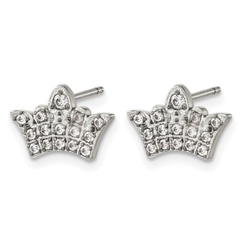 Chisel Stainless Steel Polished with CZ Crown Post Earrings — alternate view