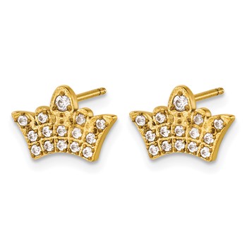 Chisel Stainless Steel Polished Yellow IP-plated with CZ Crown Earrings — alternate view