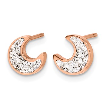 Chisel Stainless Steel Polished Rose IP-plated Preciosa Crystal Half Moon Post Earrings — alternate view