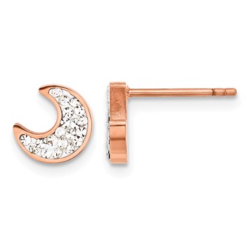 Chisel Stainless Steel Polished Rose IP-plated Preciosa Crystal Half Moon Post Earrings