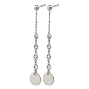 Chisel Stainless Steel Polished with CZ Post Dangle Earrings — alternate view