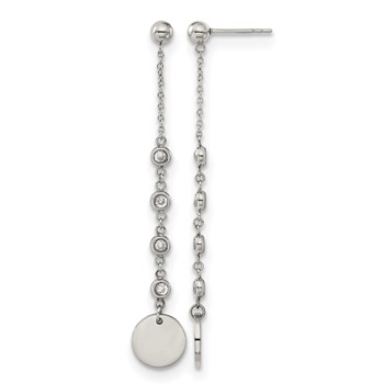 Chisel Stainless Steel Polished with CZ Post Dangle Earrings
