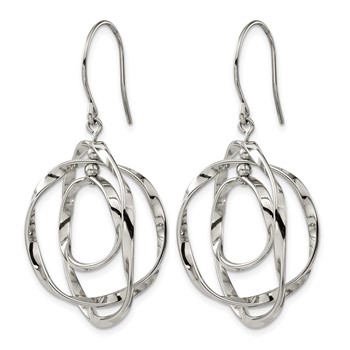 Chisel Stainless Steel Polished Wavy Circles Dangle Shepherd Hook Earrings — alternate view